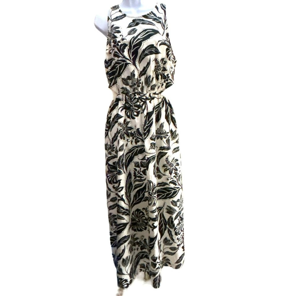 Who What Where Women's Black White Maxi Floral Dress Size Large Cut Out
